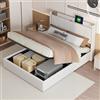 WOBOPCG Letto Matrimoniale con Contenitore 160x200, Letto Imbottito 160x200 Letto Contenitore con Presa USB Letto una Piazza e Mezza con contenitore Struttura Letto con Testiera Imbottita (Beige + Lino)
