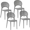 Baroni Home Set 4 Sedie in Plastica Impilabili, Senza Montaggio, Facili da Pulire, con Gommini Antiscivolo, per Cucina, Soggiorno, Sala da Pranzo, 36x37x72 cm Grigia Schienale Grande con Raggi