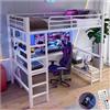 Lubvtti Letto a soppalco 90x200,con scrivania,presa USB+TYPE-C,striscia LED, ripiani,pannello forato,letto a castello per bambini,struttura letto per bambini in ferro (B-bianco)