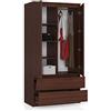 BDW - Armadio a 2 ante, 4 ripiani, spazio per appendere, 2 cassetti, per camera da letto, soggiorno e corridoio, 180 x 90 x 51 cm (Wengé)