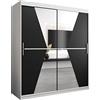 ABIKSMEBLE Maroko 180 Armadio da Camera a Due Ante Scorrevoli - Armadio Moderno con Specchio, Barra e Ripiani - 180x200x62 cm (L x A x P) - Bianco Opaco + Nero Opaco