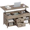 Hzuaneri Tavolino da Caffè con Piano Rialzabile, Tavolino da Salotto, con 2 Cassetti Portaoggetti, 4 Scomparti, 50 x 100 x 45-61,3 cm, Cammello Marrone-nero CT22123B