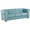 Vente-unique - Divano fisso 3 posti Chesterfield - velluto - azzurro cielo