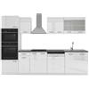 Vicco Cucina componibile R-Line, Bianco lucido, 300 cm con armadio alto, PL Antracite, con moduli disposti in modo variabile e piedini regolabili in altezza