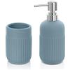 Inbagno Set Accessori Bagno da appoggio 2 Pezzi, Dispenser Sapone e Bicchiere portaspazzolini, in Ceramica Colore Turchese Cobalto, Linea Cup