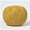 HOMESCAPES Pouf alto 35 cm, color giallo senape, lavorato a maglia, imbottito all'uncinetto, 100% cotone, design intrecciato, 35 x 40 cm