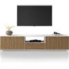 WHOUS Mobile Porta TV COSTE per Soggiorno con 4 Ante e 1 Cassetto, Mobile Tv in Stile Canneté per Salotto in Legno, 220,1x43x46 cm, Bianco Opaco e Legno Chiaro