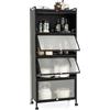 COSTWAY Armadio da Cucina a 5 Piani, Mobile Cucina Dispensa con Porte PC a Scomparsa, con 4 Ruote Girevoli, per Sala da Pranzo Soggiorno e Studio, 60x32x154 cm (Nero)