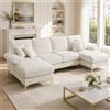 Lubvtti Divano moderno grande in ciniglia a forma di U con doppi sedili reclinabili,divano angolare,divano 4 posti per soggiorno/camera da letto,Beige