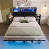 Sapgaks Letto Matrimoniale 140x190 cm con LED e USB C, Letto una piazza e mezza con 2 Comodini Estraibili e Testiera, Letto imbottito con spazio e rete a doghe, Struttura in Metallo