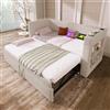 Oxtao Divano letto imbottito con letto estraibile 90 x 190 cm, braccioli con porta di ricarica USB e Type-C e porta bevande, con rete a doghe, tessuto misto lino, senza materasso (beige, 90 x 190 cm)