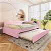 Huayz Letto imbottito con letto estraibile 140x200 cm, divano letto con illuminazione LED e rete a doghe, USB e funzione di ricarica Tipo-C, struttura per letto per bambini e ragazzi, in velluto