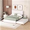 Moimhear Letto a soppalco 140x200 con cassettiera e 2 cassetti - Letto matrimoniale con spazio di archiviazione e letto estraibile, Beige | Elegante struttura del letto in lino e MDF