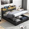 TIMORWTF Letto baule 140 x 190 con LED e USB, letto matrimoniale imbottito con contenitore e testiera, letto per 2 persone, telaio di letti con rete a doghe, pelle PU, nero(senza materasso)