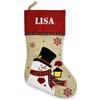 Amikado Calza di Natale Personalizzata Effetto Lino - Nome Ricamato con Filo Bianco - 42 cm - Decorazione per Camino o Albero di Natale - Regalo di Natale Originale - Pupazzo di Neve