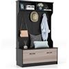 COSTWAY Armadio con Appendiabiti Multifunzionale, con Panca 5 Ganci Doppi, Organizzatore di Casa Indipendente per Ingresso Camera da Letto, 100x39x160 cm (Nero)
