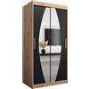 ABIKSMEBLE Elypse 100 Armadio da Camera a Due Ante Scorrevoli - Armadio Moderno con Specchio, Barra e Ripiani - 100x200x62 cm (L x A x P) - Artisan + Nero Opaco