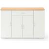 Liink1Ga Cassettiera Camera da Letto 110 CM di Larghezza Comò Camera Moderno in Bianco&Rovere con Cassetti e Ante, Comodino Credenze e Buffet Sala da Pranzo Bianca per Camera/Corridoio/Cucina(110x30x73CM)