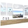B BELINI GROUP BELINI parete attrezzata NEX 5 con LED, Bianco/rovere Sonoma | Completo set soggiorno moderna parete attrezzata mobile TV