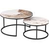 HJhomeheart Set di 2 Tavolini da Caffè Impilabili in Marmo con Piano in Marmo Pandora e Struttura in Metallo Nero, Tavolino Rotondo Moderno da Soggiorno - 80 x 80 x 45 cm