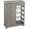 Liberoshopping Carrello cucina cassettiera OTELIA in legno di faggio con 4 cassetti, 4 cesti portafrutta in acciaio, ruote piroettanti e piano con mattonelle in ceramica - Made in Italy (Tortora)