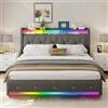 XMETPR Letto Imbottito Matrimoniale Grigio, 160x200 cm, con 4 cassetti, illuminazione LED, testiera con vano contenitore, stazione di ricarica Type-C/USB, doglie in legno, tessuto lino.