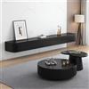 WYZSIINK Mobile TV Sospeso In Legno Per TV Fino A 95,con Doppio Cassetto E Ante - Console Per Intrattenimento Con Foro Cavi, Design Essenziale Per Soggiorno(Black,240cm)