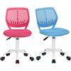 Homy Casa Set di 2 sedie da ufficio girevoli regolabili, sedile in tessuto, sedia ergonomica senza braccioli, rosa e blu (carnation)
