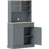 KOMFOTTEU Credenza Alta da Cucina con Supporto per Bidoni della Spazzatura, Mobile Cucina Dispensa con Piano di Lavoro in Legno di Gomma, 2 Cassetti, Armadietto Buffet con Ripiani Regolabili (Grigio)
