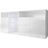 MB Muebles Bonitos, Credenza Madia Clark, Soggiorno Moderno, LED, Bianco Lucido, 150x72x35 cm