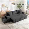 Lubvtti Divano letto 3 posti,con porta di ricarica USB,ripiani laterali,2 sgabelli,divano angolare a L,con spazio di archiviazione e cuscini,divano 3 posti,velluto a coste (E-grigio)