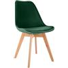 CLP Sedia da pranzo Linares Plastic I Tessuto I Velluto I Corda I Aspetto pelle I Poltrona con struttura in legno, Colore:verde, Materiale:Velluto