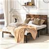 RELAX4LIFE Struttura Letto 200 x140 cm in Metallo Matrimoniale, Piattaforma con Testiera Industriale e Doghe, Spazio Sotto, Montaggio Facile, Silenzioso, Carico 360 kg, Marrone Rustico