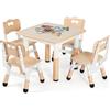 MAMIZO Tavolo Bambini con 4 Sedie, Tavolo e Sedie Bambini, Regolabile in altezza, in Plastica, per Set Bambina dai 2 anni (Giallo, Tavolo Quadrato), 60_x_60_cm, KT-TC01