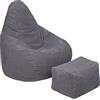 Loft 25 Sedia a Sacco per Adulti in Velluto a Coste, Ideale per Soggiorni e Sale Giochi, Poltrona a Sacco Con Riempimento, Comodo Pouf a Sacco (Bean Bag + Poggiapiedi, Carbone)