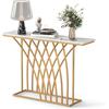 GIANTEX Tavolo da Console Ingresso Moderno con Piano in Finto Marmo, Struttura Geometrica in Metallo Dorato, 120 x 30 x 80 cm, Oro e Bianco