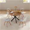 GrandCA HOME Tavolo da Pranzo con 4 Sedie, Tavolo da Pranzo Rotondo da 100 CM, Sedia da Cucina Imbottita Trasparente, Set Tavolo da Pranzo e Sedie (Scuro + Grigio)