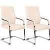 CLP Set di 2 sedie da pranzo ergonomiche Hobart, a sbalzo con braccioli imbottiti, struttura in metallo robusta, sedie da conferenza moderne, Colore:crema, Materiale:Ecopelle