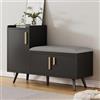 Merax Panca per scarpe con sedile, panca per scarpe con sedile, 3 ante di stoccaggio, maniglie metalliche asimmetriche, nero, L100/P34/H69 cm