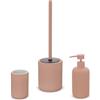Inbagno Set Accessori Bagno 3 Pezzi in Ceramica Rosa cannettato, Dispenser Sapone portaspazzolini e portascopino Soft Touch, Spring