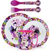 Sorrisini Set Stoviglie Riutilizzabili per Bambini, Piatti per Asilo, Scuola con Ciotola, Posate, Tazza 350ml, Set Pappa Bambini in Plastica dura Adatta a Microonde, Minnie-Mouse