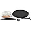 Masterhome Padella Sirio Gold, Bistecchiera Doppia cottura, Lato Grill e Liscio, Antiaderente in Pietra Laviga + Spargifiamma e accessori, Manico smontabile Made In Italy (32 cm)