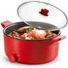 NEWCES Padella elettrica antiaderente con coperchio Pentola elettrica da 5 l con rivestimento antiaderente e manico resistente al calore 100% senza PFOA Facile da pulire 1000 W Rosso