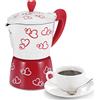 Raguso Caffettiera in alluminio, durevole cuore rosso stampato espresso stufa Caffettiera Bollitore per ufficio domestico(Red Heart Small)