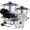 Eisenbach Professional Eisenbach, set di pentole in acciaio inox, 16 pezzi, con indicatore di temperatura, 9 strati, set di pentole con 2 piastre isolanti per tutti i piani cottura (cartone blu)
