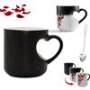 Gienslru Heart-Shaped Color Changing Magic Ceramic Mug, Heat Sensitive Magic Color Changing Coffee Mug with Red Heart Design, Valentine Themed Hearts Shaped Handle Ceramic Coffee Cup (Black)