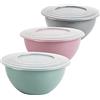 SUSTANIA Insalatiera con coperchio, set da 3 pezzi con ciotole da 5 litri in colori alla moda (grigio chiaro, rosa pastello, verde) con coperchio trasparente, produzione UE in plastica PP senza BPA