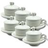 LEONARDO LUXURY HOME DESIGN Set 6 Tazze da Caffè Impilabili con 6 Piattini 6 Coperchi Coordinati Porcellana Finitura Liscia e Raffinata Elegante Idea Regalo