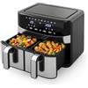 COSTWAY 8L Friggitrice ad Aria, 2100W 10 in 1 Friggitrice a Doppio Cestello con Aria Calda a 360°, Timer, Touchscreen Digitale, 40-200℃, Lavabile in Lavastoviglie