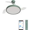 CREATE / WIND CLEAR STUDIO M/Ventilatore da soffitto con luce verde sage con Wifi e telecomando / 40W, Temporizzatore, Ø 108 cm, 6 velocità, pale retrattili, 3 temperature di luce, estate-inverno